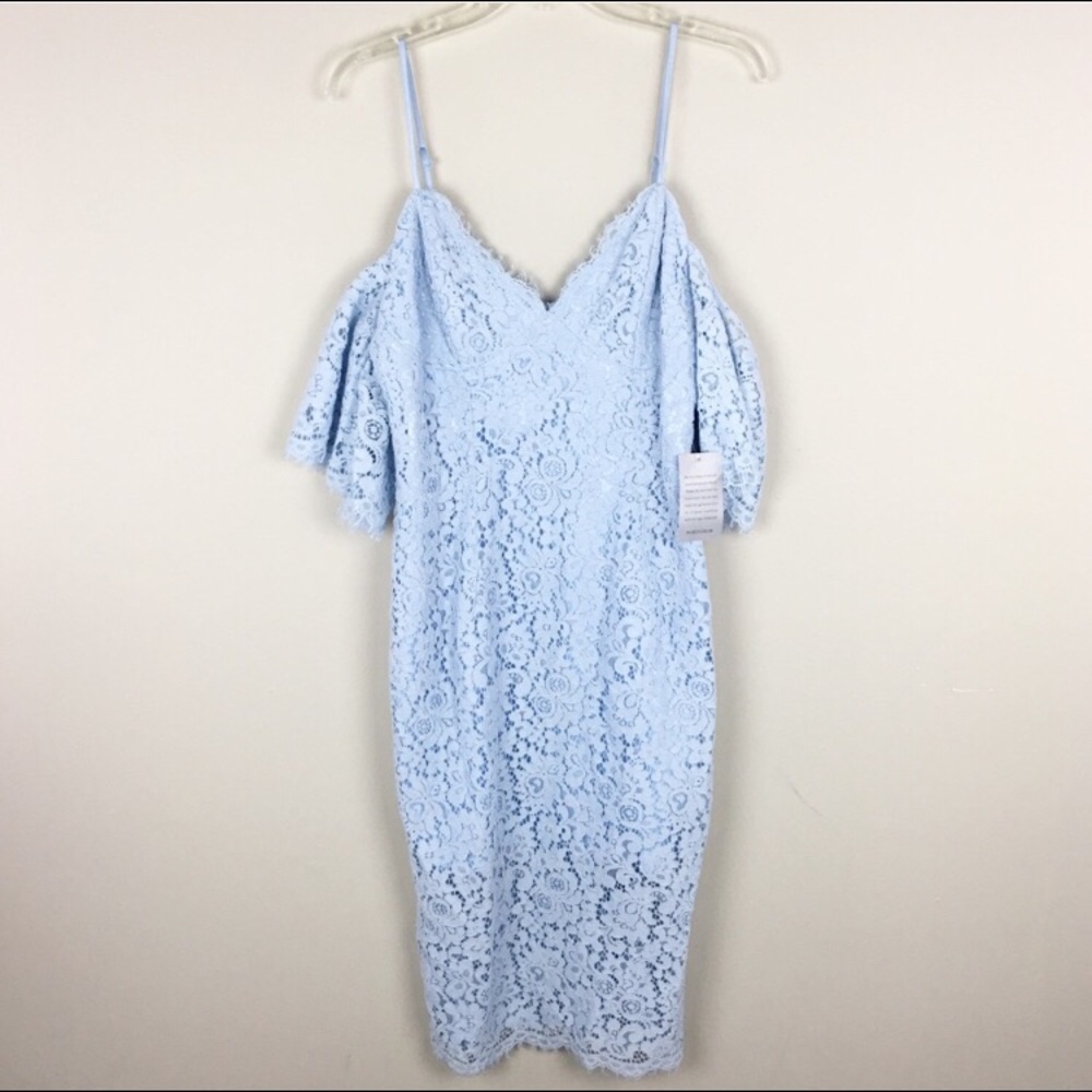 Bardot | Lacy Cold Shoulder Light Pale Blue Dress